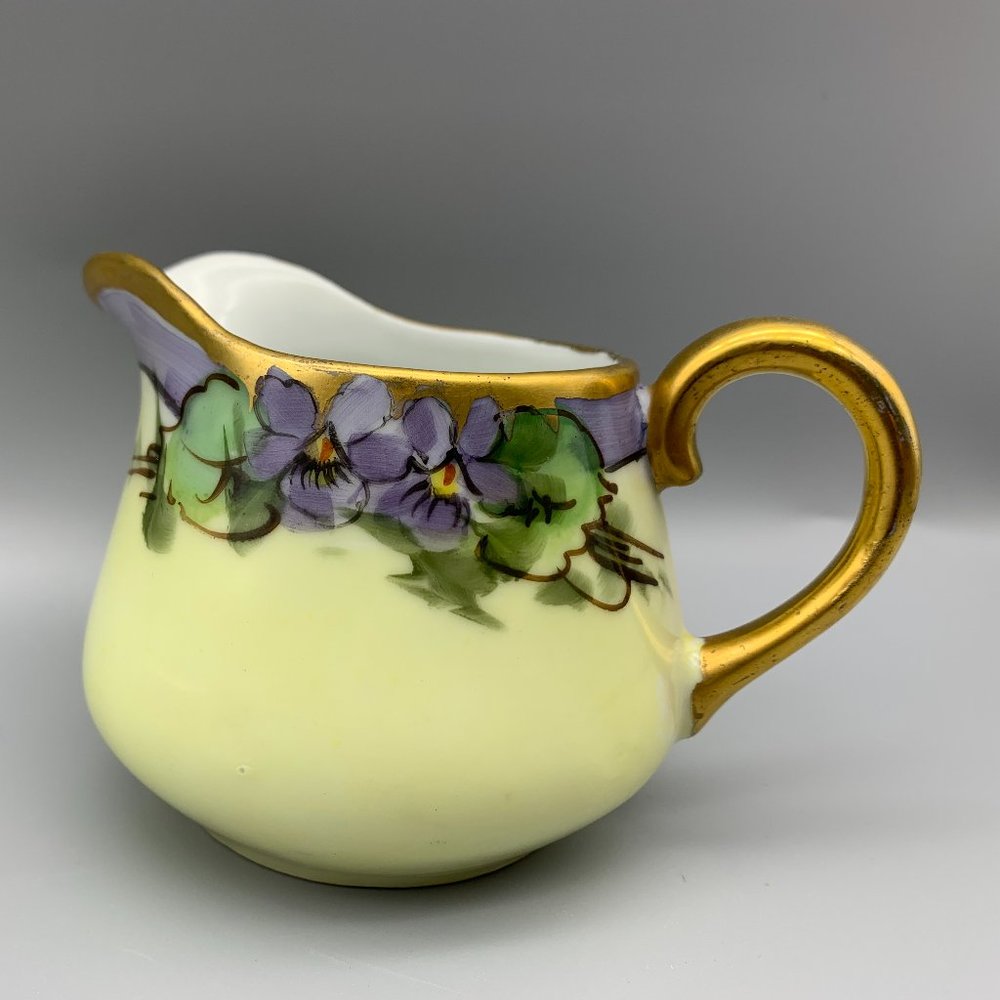 Bavaria Porcelain Creamer with Violets and Gold Trim